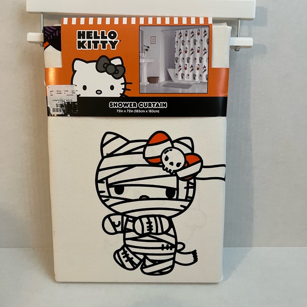 Hello Kitty Mummy Design Shower Curtain - Black and Orange